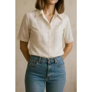 Vintage Starington The Shirtmakers White Eyelet & Lace Blouse - Size 4